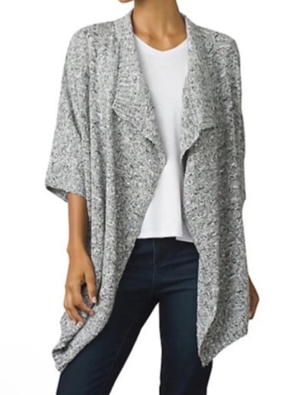 Prana Birdie Sweater Cardigan Open Front Organic Cotton Marled Gray Size Medium